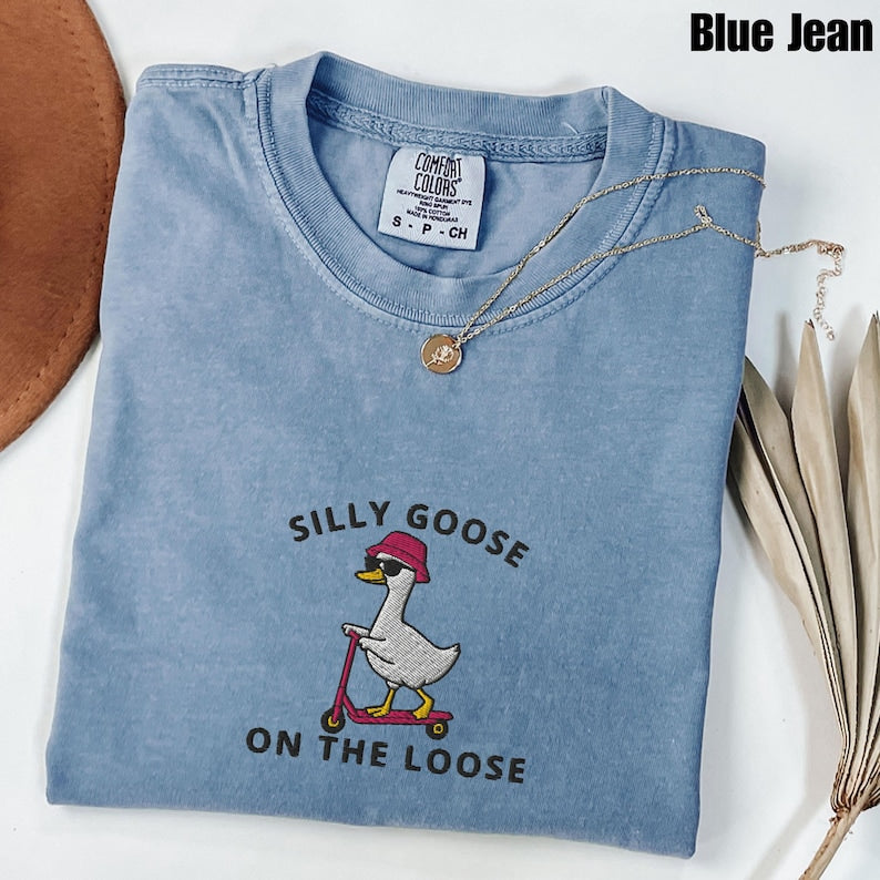 Silly Goose On The Loose Embroidered Tee