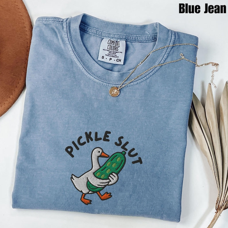 Pickle Lover Goose Embroidered Tee