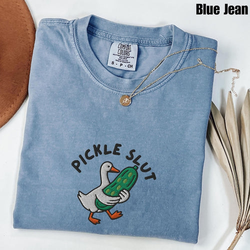 Pickle Lover Goose Embroidered Tee